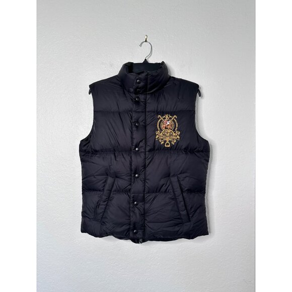 Vintage Y2K Polo Ralph Lauren Mens Down Puffer Vest Black Snap Button/Zip Sz M